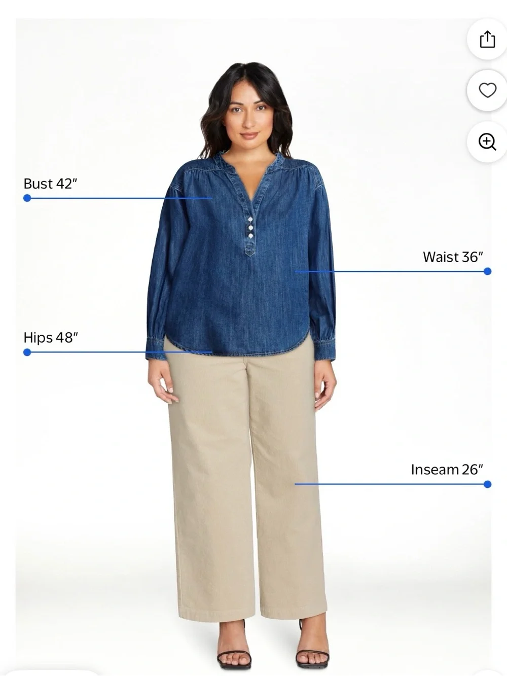 NWT Women’s Time and True Dark Denim Popover Blouse - Picture 2 of 4